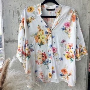 Zara Basic Collection Floral Print Button Down Top S